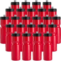 50 Strong Bulk Red Water Bottles, 24 Pack Sports Bottle, 22 oz. BPA-Free Easy Open with Pull Top Cap, Made in USA, Reusable Plastic Water Bottles for Adults & Kids, Top Rack Dishwasher Safe