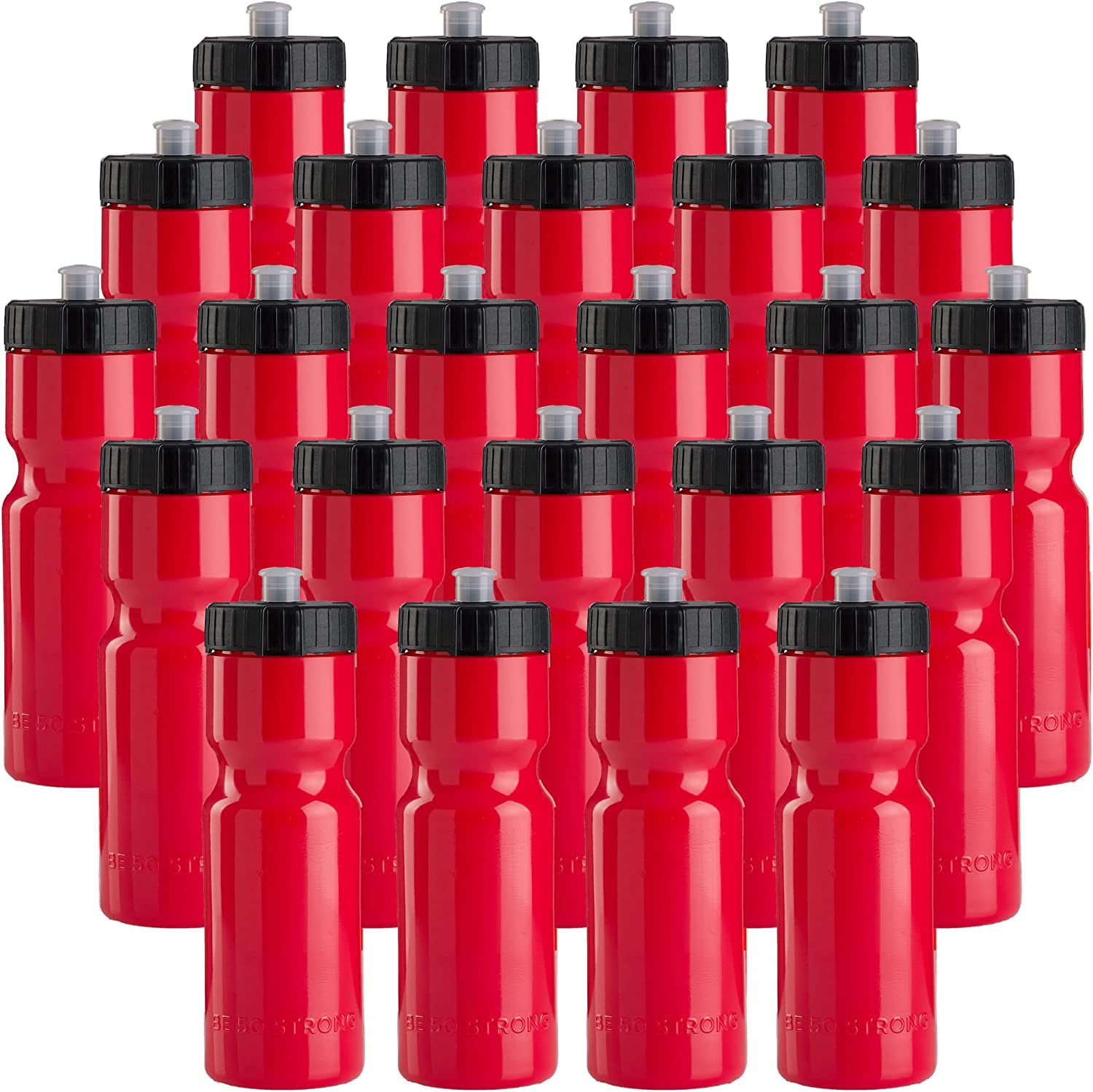 50 Strong 22 Oz Red Water Bottles, Bulk Pack, BPAFree, Squeezable, Easy Open, Reusable for All