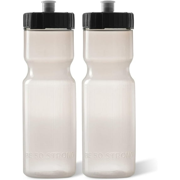 50 Strong Sports Squeeze Reusable Clear Water Bottle, 2 Pack - 22 oz. BPA Free Plastic Easy Open Push/Pull Cap - Fits in Most Bike Cages