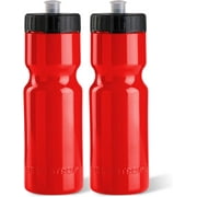 50 Strong Sports Squeeze Reusable Red Water Bottle, 2 Pack - 22 oz. BPA Free Plastic Easy Open Push/Pull Cap - Fits in Most Bike Cages