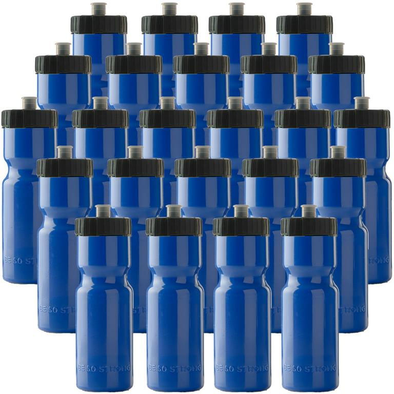 50 Strong Sports Squeeze Water Bottle Bulk Pack - 24 count - 22 oz. BPA Free - Blue/Black