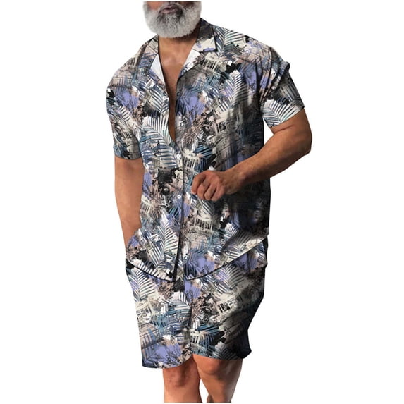 Up To 50% Off Summer Saving Clearance Axiiglly Hawaiian Shirt for Men Casual Button Short Sleeve Shirts Set Floral Printed Shorts Beach Tropical Matching Hawaiian Outfits
