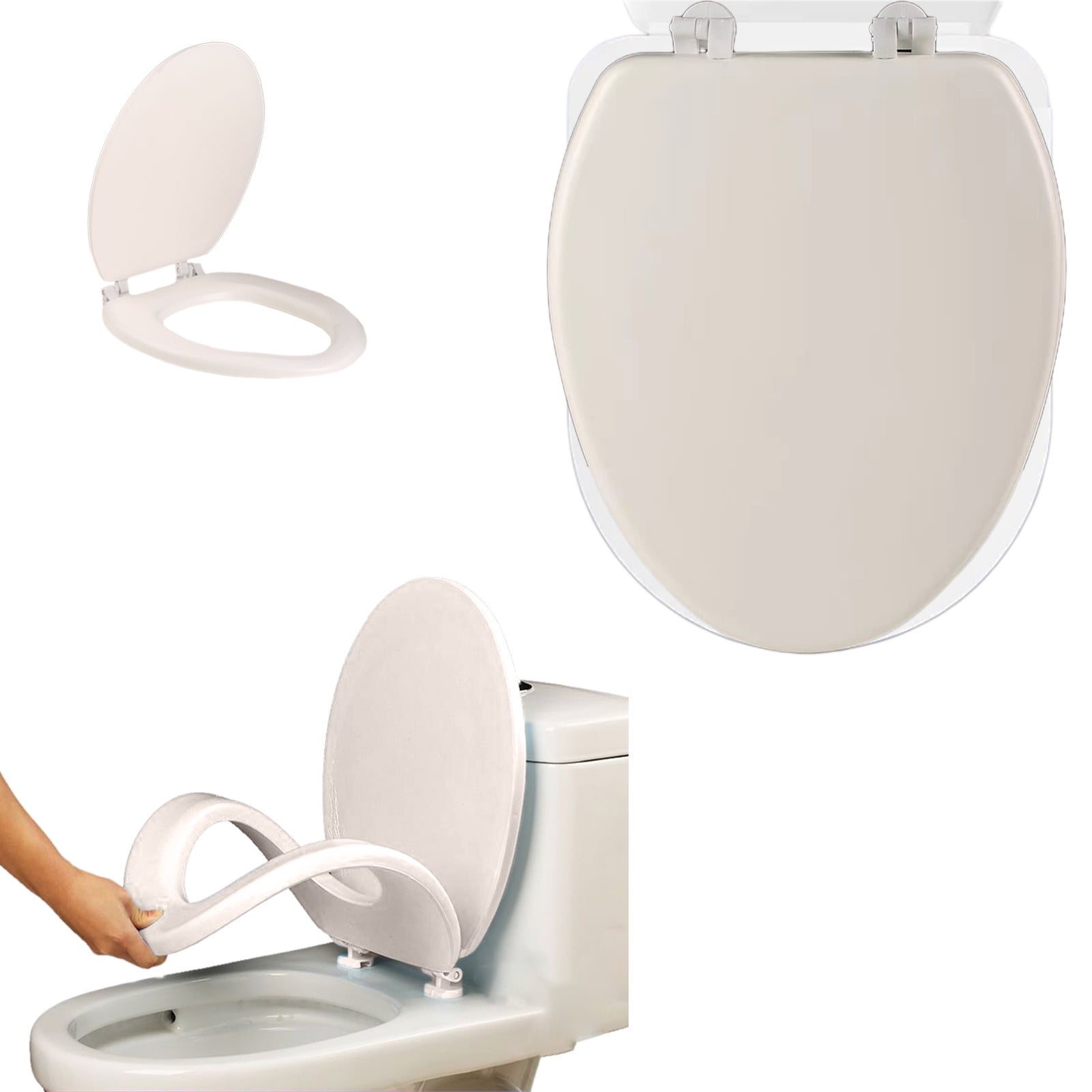 Suncoda Toilet Seat, V Toilet Seat Soft Comfort, Plastic Soft Toilet Seat Elongated Quiet-Close Lid Seat Easy to Install Clean, Never Loosen