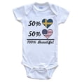 thumbnail image 1 of 50% Swedish 50% American 100% Beautiful Sweden Flag Heart Baby Bodysuit, 6-9 Months White, 1 of 2