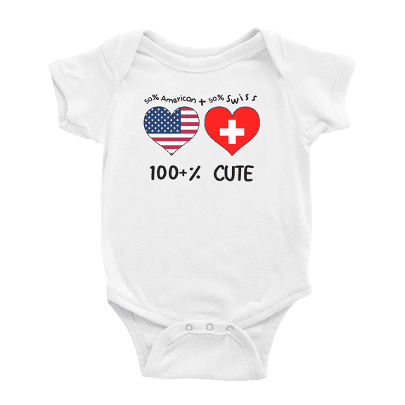 50% Swiss + 50% American = 100+% Cute Baby Bodysuits (White, 0-3 Months)