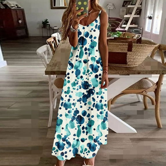 up to 50% off TOPUUTP Vacation Dresses for Women 2025 Casual Loose Summer Sleeveless V Neck Boho Sundress Spaghetti Strap Trendy Floral Beach Party Dresses L