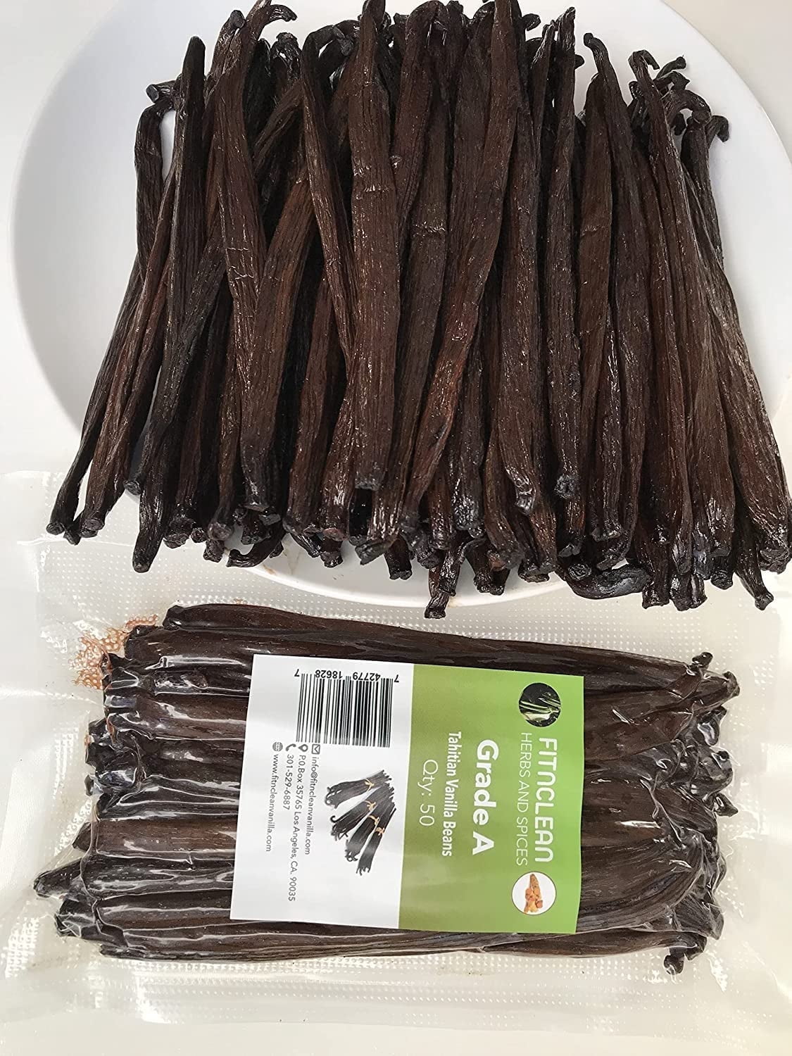 50 Tahitian Vanilla Beans Grade A for Baking, Extract and Paste, ~5" by FITNCLEAN VANILLA, Bulk Fresh NON-GMO Whole Gourmet Pods