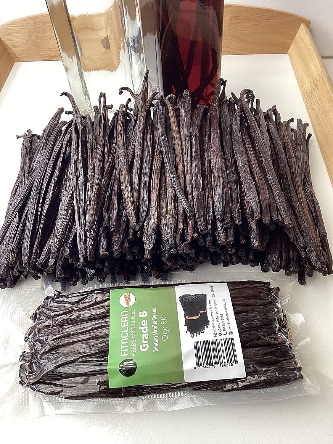 50 Tahitian Vanilla Beans Grade B for extract, Cooking and Baking by FITNCLEAN VANILLA| Fresh 5"-7" NON-GMO Whole Natural Raw Pods