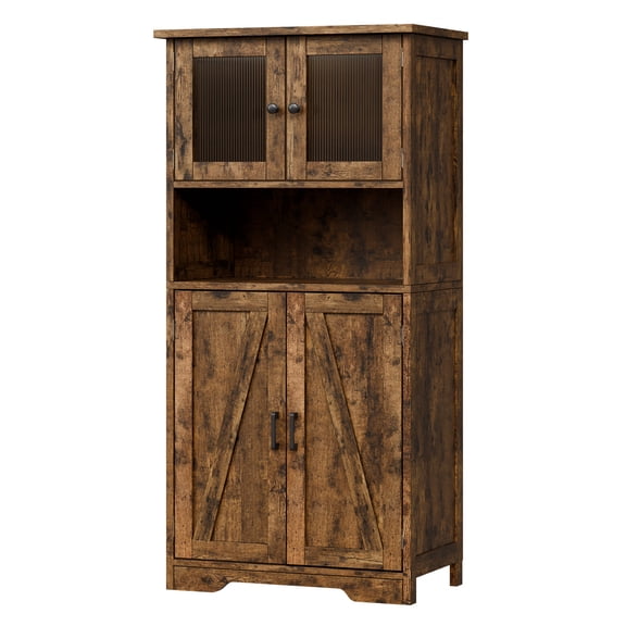 50" Tall Bathroom Cabinet, Modern Hallway Organizer, Freestanding Bathroom Storage Cabinet with 4 Doors and Adjustable Shelves, Cupboard Modern Storage Cabinet for Kitchen, Pantry, Living Room