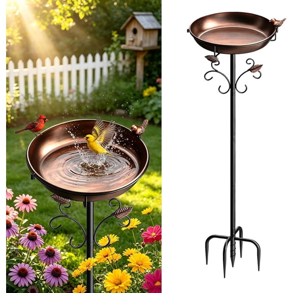 50" Tall Metal Bird Bath for Outside - Removable Birdbath Bowl with Stable 5-Prong Auger Base, Easy Clean Garden Yard Patio Lawn Decor, Rust-Proof