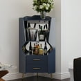 thumbnail image 1 of 50" Tall Wooden Corner Bar Cabinet with 2 Open Storage Shelves, Mirrored Back Sideboard Cabinet with 2 Drawers, Display Cabinet with 6.7" Hight Feet for Livingroom Kitchen, Blue, 1 of 7