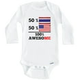 thumbnail image 1 of 50% Thai 50% American 100% Awesome Funny Thailand Flag One Piece Baby Bodysuit (Long Sleeve), 3-6 Months White, 1 of 1