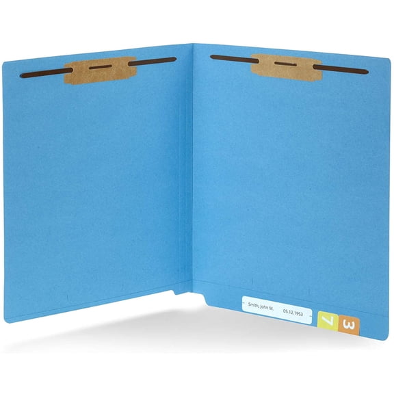 50 Tivkeber Blue End Tab Fastener File Folders - Reinforced Straight Cut Tab - Durable 2 Prongs - Organize Medical Files, Receipts, Office Reports - Letter Size