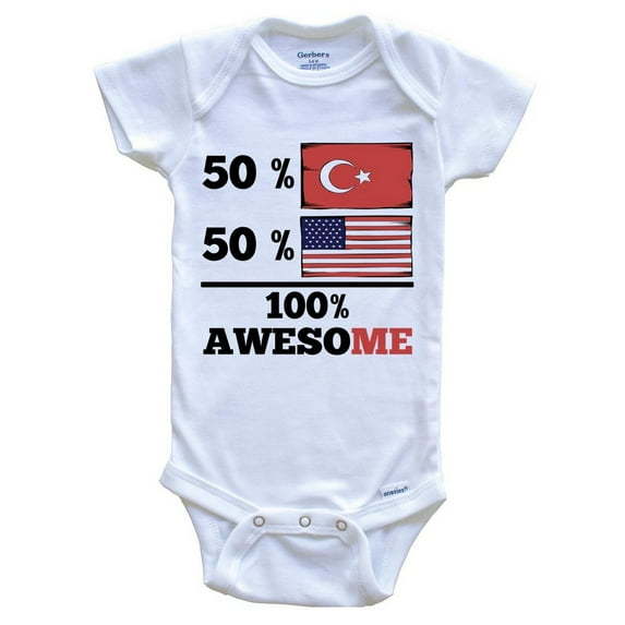 50% Turkish 50% American 100% Awesome Funny Baby Bodysuit - Turkish Flag Turkey Baby Bodysuit