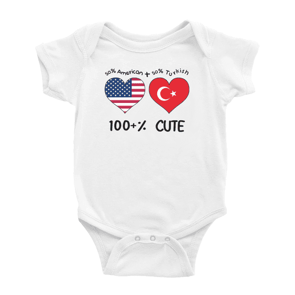 50% Turkish + 50% American = 100+% Cute Baby Romper Bodysuit For Boy Girl (White, 18-24 Months)