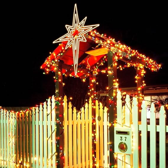 50" Twinkle Bethlehem Star Light - 348 Super-Bright Warm LEDs with 11 Functions & Timer, Waterproof Outdoor Hanging Decor