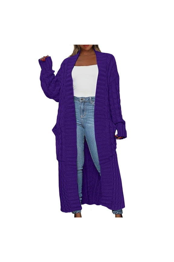 Christmas Gift Sale, Long Cardigan Sweater Ladies Open Front Long Sleeve Chunky Cable Knit Duster Outerwear Maxi Casual Jacket Coats (X-Large, Purple)