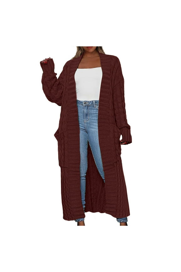 Long Cardigan Sweater Ladies Open Front Long Sleeve Chunky Cable Knit Duster Outerwear Maxi Casual Jacket Coats (X-Large, Coffee)