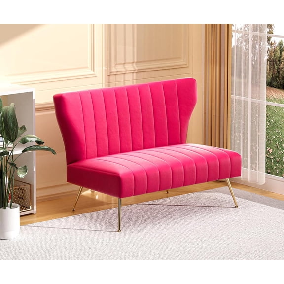 50 Velvet Modern Armless Loveseat Sofa, Upholstered Small Wingback Couch Sofa with Golden Metal Legs, 2 Seater Tufted Couch for Bedroom, Apartment Small Space