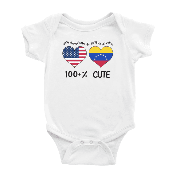 50% Venezuelan + 50% American = 100+% Cute Baby Bodysuit Newborn Clothes Outfits (White, 18-24 Months)