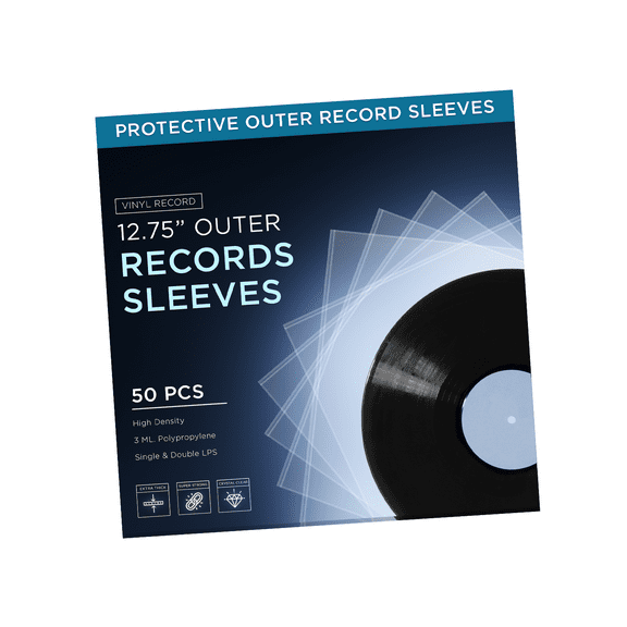 50 Vinyl Outer Sleeves Cover - Thick 3 Mil Vinyl Protective Sleeves 12.75" x 12.75" - Crystal Clear Plastic Record Sleeve for Single & Double LP Album Covers Storage Collection