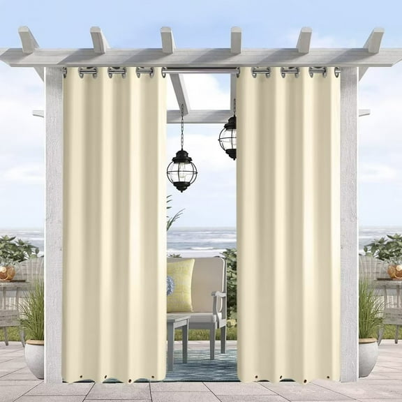 50" W x 96" L Water & Wind Resistant Grommets on Top and Bottom Panel Drapery for Patio Porch Gazebo Cabana, Beige