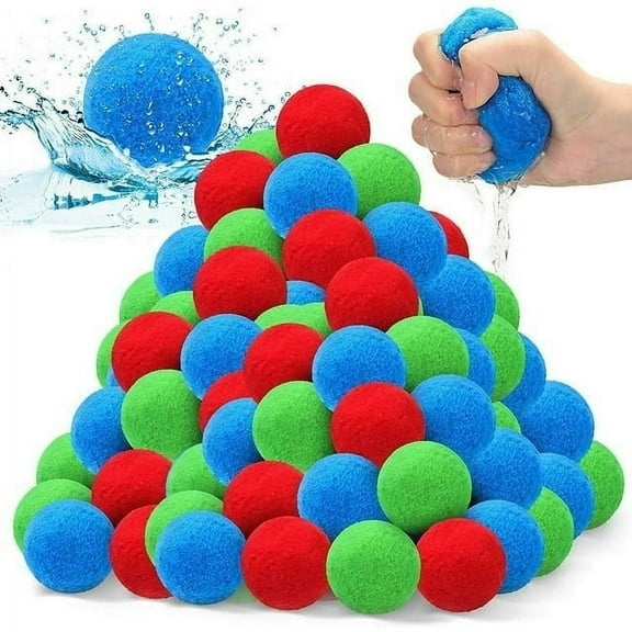 50 Water Balls Reusable,Cotton Balls for Water Fight Outdoor,Splash Summer Fun Toys for Kids Outside,Water Balloons Fight Accessories for Pool Trampoline and Beach