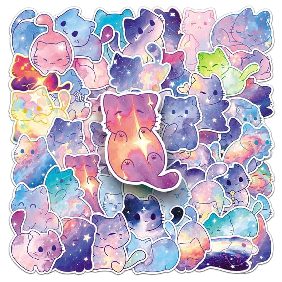 50 Watercolor Cat Stickers Pack, Cute Waterproof Kawaii Vinyl Stickers for Water Bottle, Laptop, Notebook, Phone Case, Skateboard, Journal