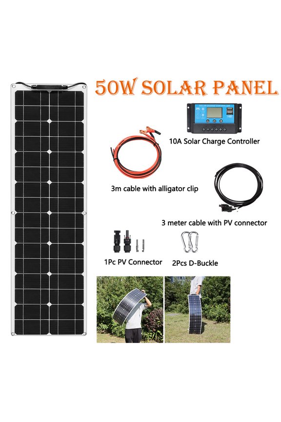 50W Flexible Solar Panel Kit 12V monocrystalline solar PV charger for outdoor activities RV boat