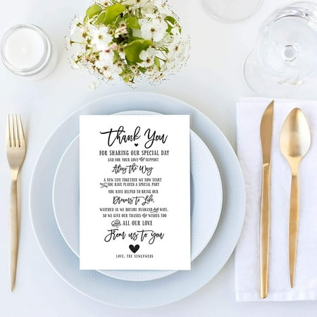 50 Wedding Thank You Place Setting Cards, Great for Adding to Your Table Centerpieces and Wedding Decorations for Receptions, Pack of 50 Cards
