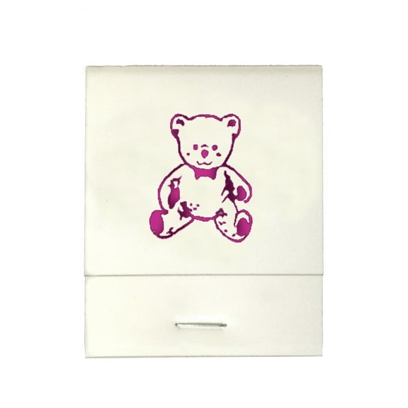 50 White 20 Strike Matches with  Printed Bear in Metallic Fuschia Matchbooks for Wedding, Anniversary, Birthdays etc