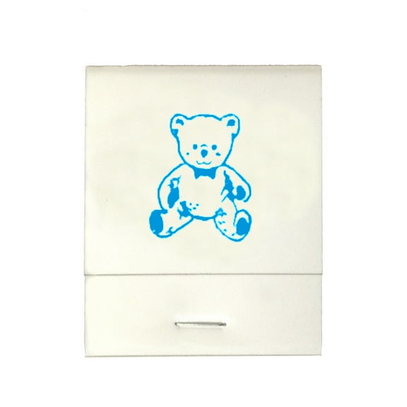 50 White 20 Strike Matches with  Printed Bear in Turquoise Matchbooks for Wedding, Anniversary, Birthdays etc