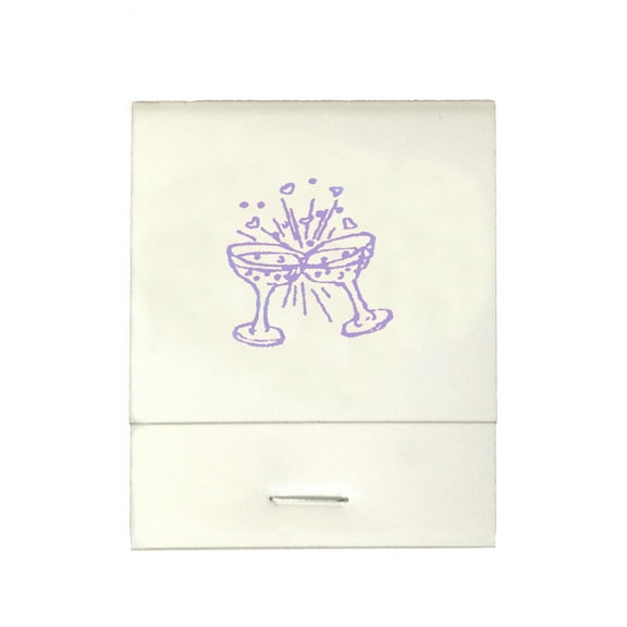 50 White 20 Strike Matches with  Printed Champagne Glasses in Lavender Matchbooks for Wedding, Anniversary, Birthdays etc