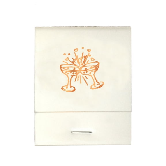 50 White 20 Strike Matches with  Printed Champagne Glasses in Metallic Copper Matchbooks for Wedding, Anniversary, Birthdays etc