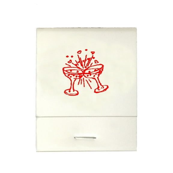 50 White 20 Strike Matches with Printed Champagne Glasses in Red Matchbooks for Wedding, Anniversary, Birthdays etc