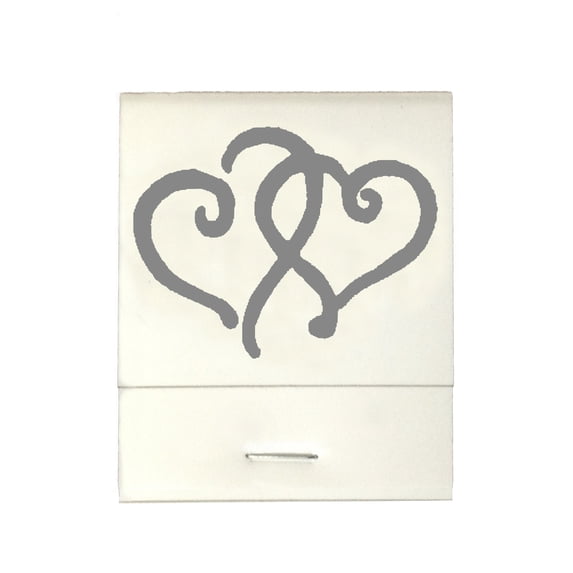 50 White 20 Strike Matches with Printed Hearts in Gray Matchbooks for Wedding, Anniversary, Birthdays etc