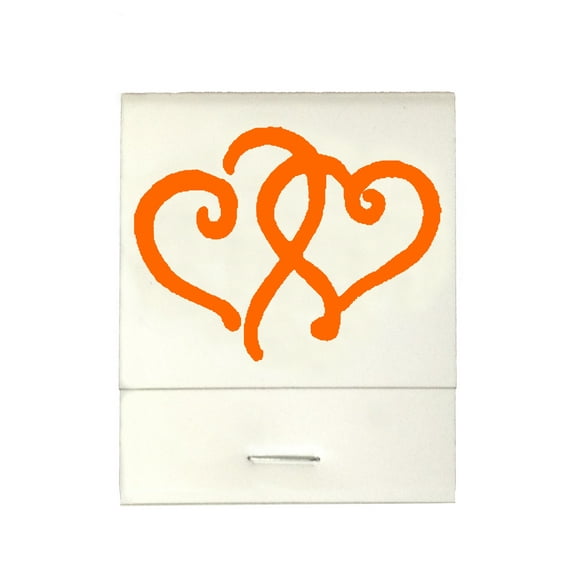 50 White 20 Strike Matches with Printed Hearts in Orange Matchbooks for Wedding, Anniversary, Birthdays etc
