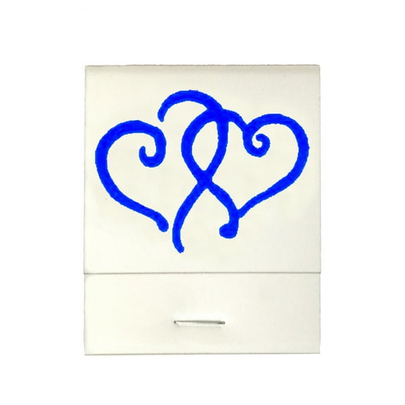 50 White 20 Strike Matches with Printed Hearts in Royal Blue Matchbooks for Wedding, Anniversary, Birthdays etc