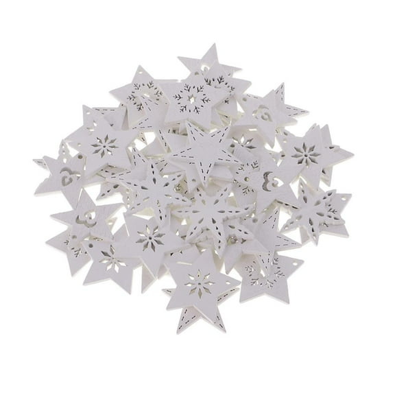 50 White 30x30x2mm Mini Wooden Snowflake Star Shapes Pieces Decor Embellishment Card Making Wedding Favors Christmas Ornaments