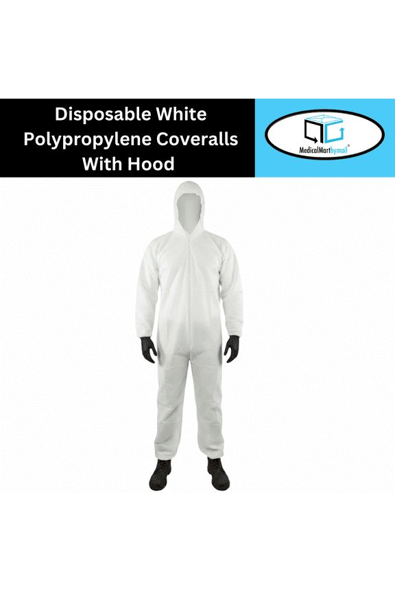 MMBM White PP 25G Disposable Coveralls with Elastic Hood, Cuffs, Ankles, Waist, 3XL 50 Pcs
