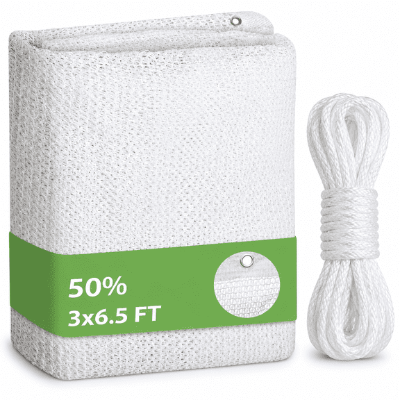 50% White Shade Cloth 3x6.5 ft with Grommets, Small Garden Sun Shade Mesh Fabric for Outdoor Plants, Vegetables, Balcony Flowers, Breathable & UV Resistant Shading Net for Heat Protection