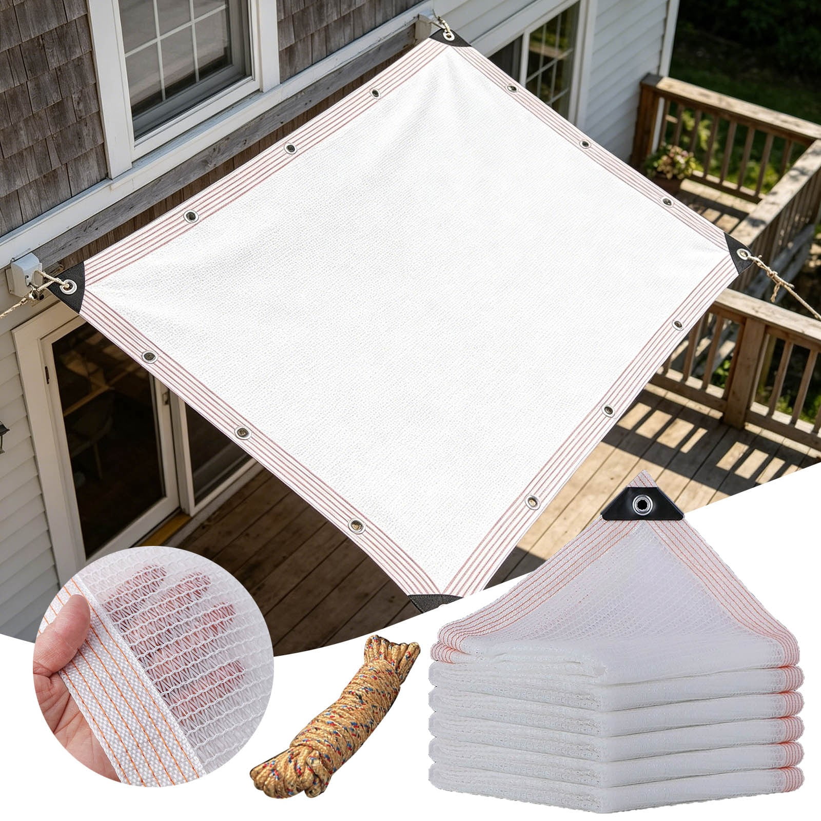 50% White Shade Cloth with Grommets, HDPE Shade Net for Garden, Greenhouse Mesh Tarp Water Permeable, Sunblock Cover for Patio Vegetable Bed Dog Kennel Coop(6x16ft)