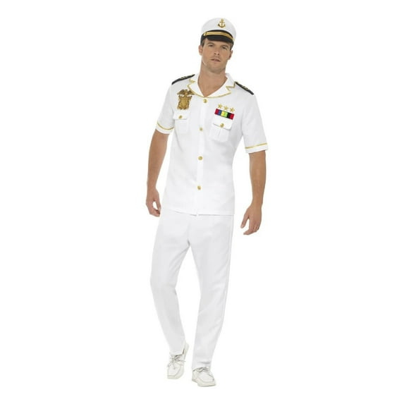 50" White and Gold Captain Men Adult Halloween Costume - XL