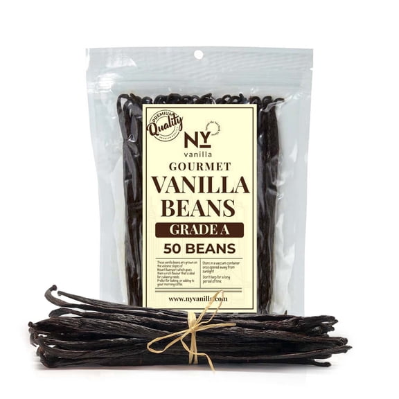50 Vanilla Beans Grade a+ Pods, Whole Vanilla Beans for Making Extract & Baking, Non GMO, 6 - 8 inches - by Akshit