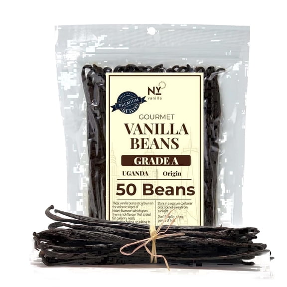 50 Vanilla Beans Grade a+ Pods, Whole Vanilla Beans for Making Extract & Baking, Non GMO, 6 - 8 inches - Akshit