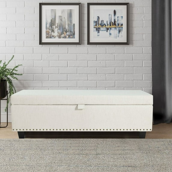 50" Wide Tufted Rectangle Storage Ottoman with Storage - Creamy Beige