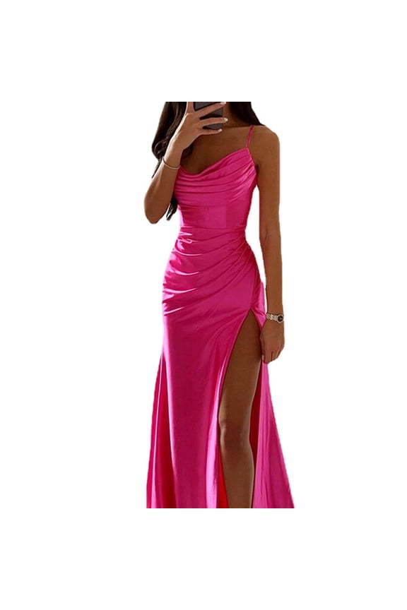 Up To 50% Off Women's Cocktail Dresses Women'S Dress Elegant Backless Gown Silky Satin Spaghetti Party Dress With Chest Spread Side Slit Wedding Evening Dress