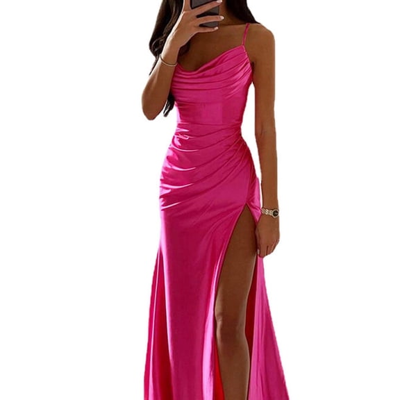 Up To 50% Off Women's Cocktail Dresses Women'S Dress Elegant Backless Gown Silky Satin Spaghetti Party Dress With Chest Spread Side Slit Wedding Evening Dress
