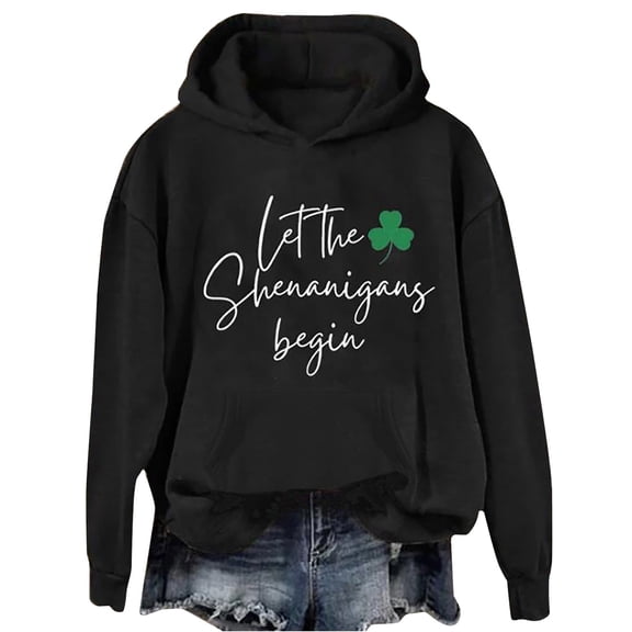 Up To 50% Off Women's Fashion Hoodies & Sweatshirts Women's English Let The Shenanigans Begin Fashion Round Neck Casual Letter St. Print Long Sleeve Top Sweatshirt