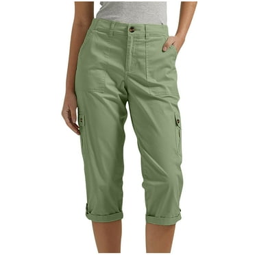 up to 50% off Womens Pants Loose Cargo Slacks Pockets Trousers Solid Color Pants Straight Leg Slacks 3/4 Capri Trousers Slim Fit Work Utility Pants Button Slacks Overalls Trousers